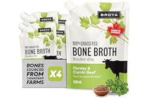 BROYA Beef Bone Broth with Parsley & Cumin - 100% Grass Fed & Finished Beef Broth - Collagen Protein Rich - Organic Canadian 