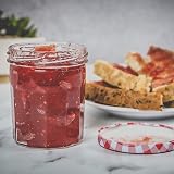 Maison & White Glass Jam Jars Set of 12 Wide Mouth 324ml Red Lids view 2