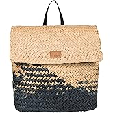Roxy Mysterious Boardwalk Backpack | Straw | Beach | Vacation | Travel | Eco-Friendly | Lightweight | Natural/Black with Woven Strap