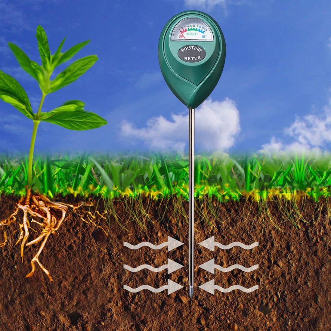 XLUX T10 Soil Moisture Sensor Meter Soil Water Monitor, Hydrometer for Gardening, Farming, No