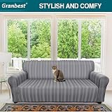Granbest 3 Seater Velvet Sofa Cover Dark Grey Super Stretch Couch Protector view 2