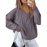 Trendy Queen Oversized Cable Knit Sweaters for Women 2026 Cozy Pullover Knit Fall Outfits V Neck Cute Winter Clothing
