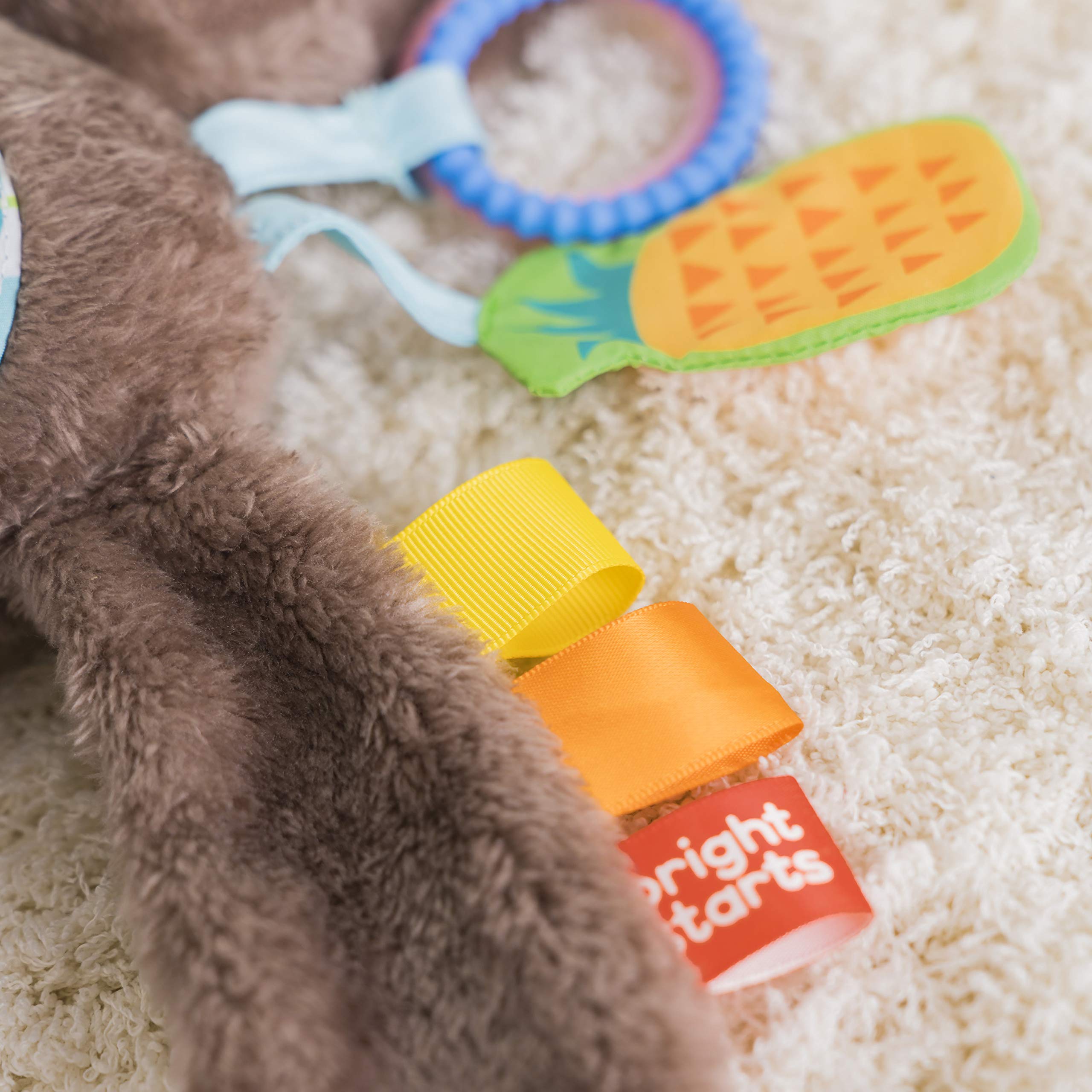 Bright Starts Slingin’ Sloth Travel Buddy Plush Stuffed Animal Take-Along Stroller or Carrier Toy, Ages 0 Month+