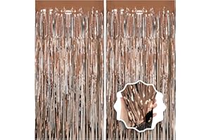 JEBUTU Brown Backdrop Tinsel Foil Curtain Party Decorations 2 Pack 3.3x8.2 ft for Birthday Party Graduation Wedding Anniversary Baby Shower Bridal Shower Easter