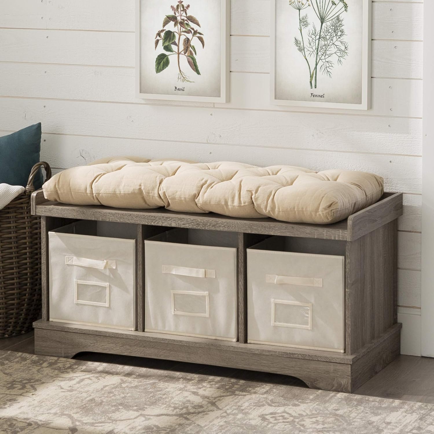 Amazon Com New 42 Inch Wide Storage Bench With Totes And Cushion