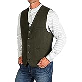 The Celtic Ranch Wool Blend Irish Tweed Mens Vest with Full Back, Adjustable Fabric Belt, 4 Pockets, and Herringbone Pattern