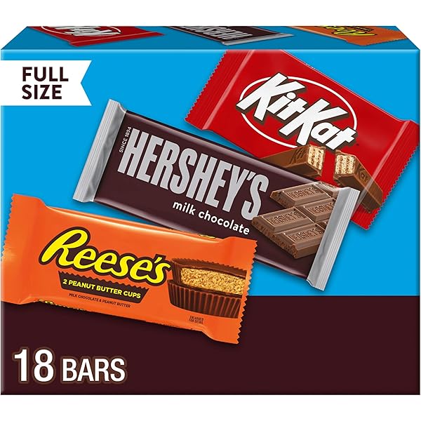 HERSHEY’S, KIT KAT AND REESE’S ASSORTED MILK CHOCOLATE CANDY VARIETY BOX, 27.3 OZ (18 COUNT)