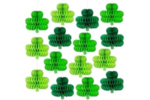 RENBUZHU 15Pcs St Patricks Day Hanging Decorations - Shamrock Honeycomb Paper Irish Ceiling Decor for Table Centerpiece Birthday Party Favor