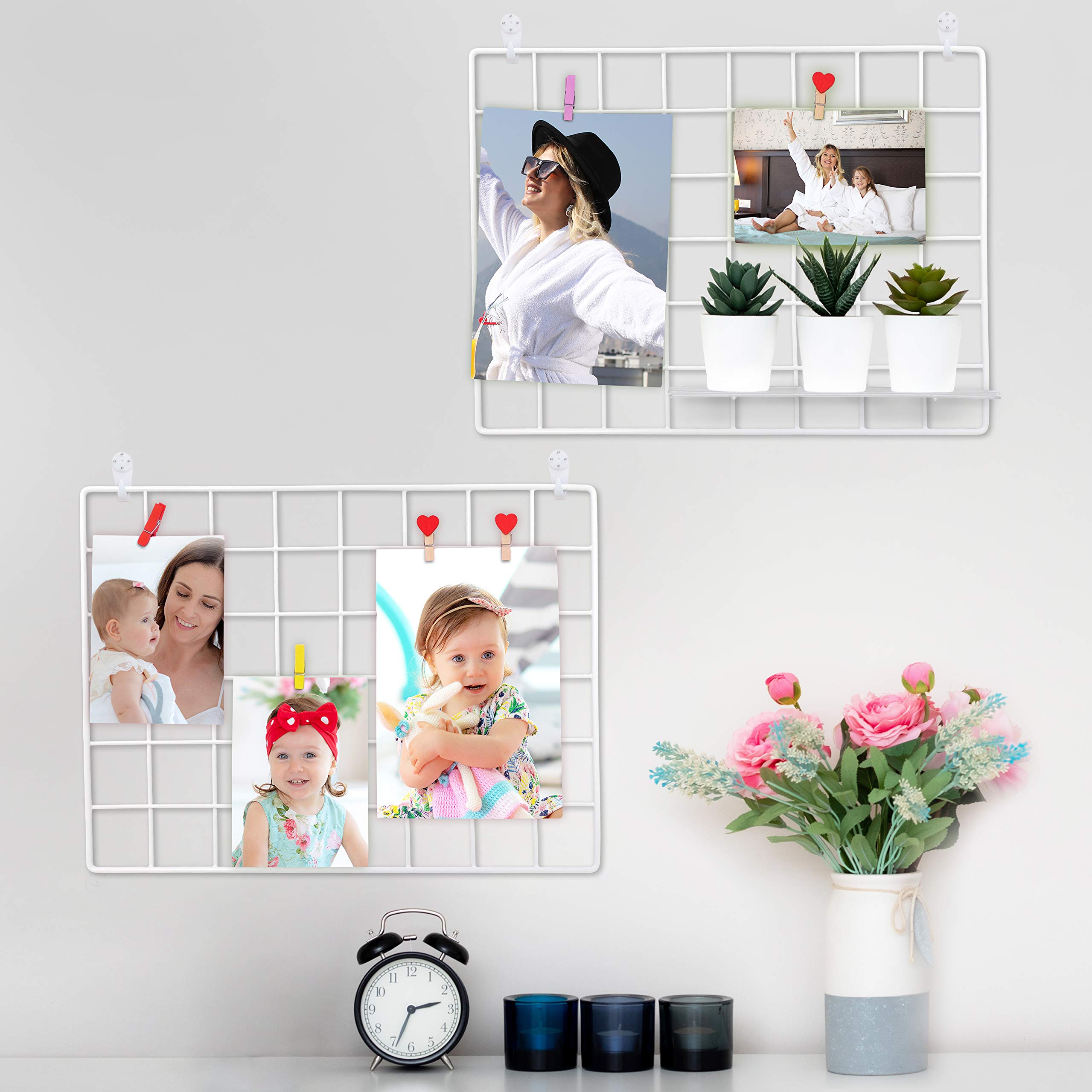 ODOXIA 2 Pack Wire Wall Grid Panel | Photo Display Gridwall | Metal, White & Magnetic Panels | Mesh Storage Organizer & Picture Frame | Hanging Home, Office & Kitchen Décor | Wire Notice Board