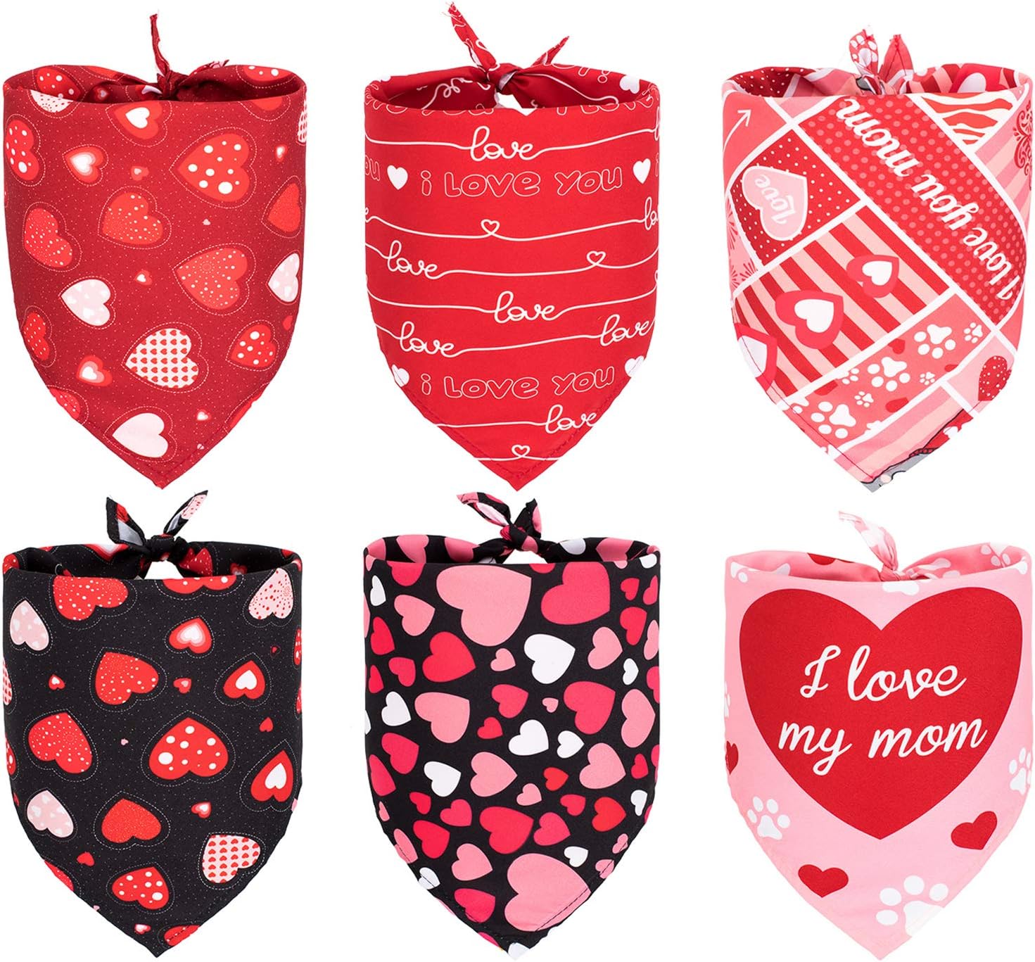 Whaline 6 Pack Valentine's day Dog Bandanas, Triangle Heart Love Bibs Scarf, Valentine Adjustable Neckerchief