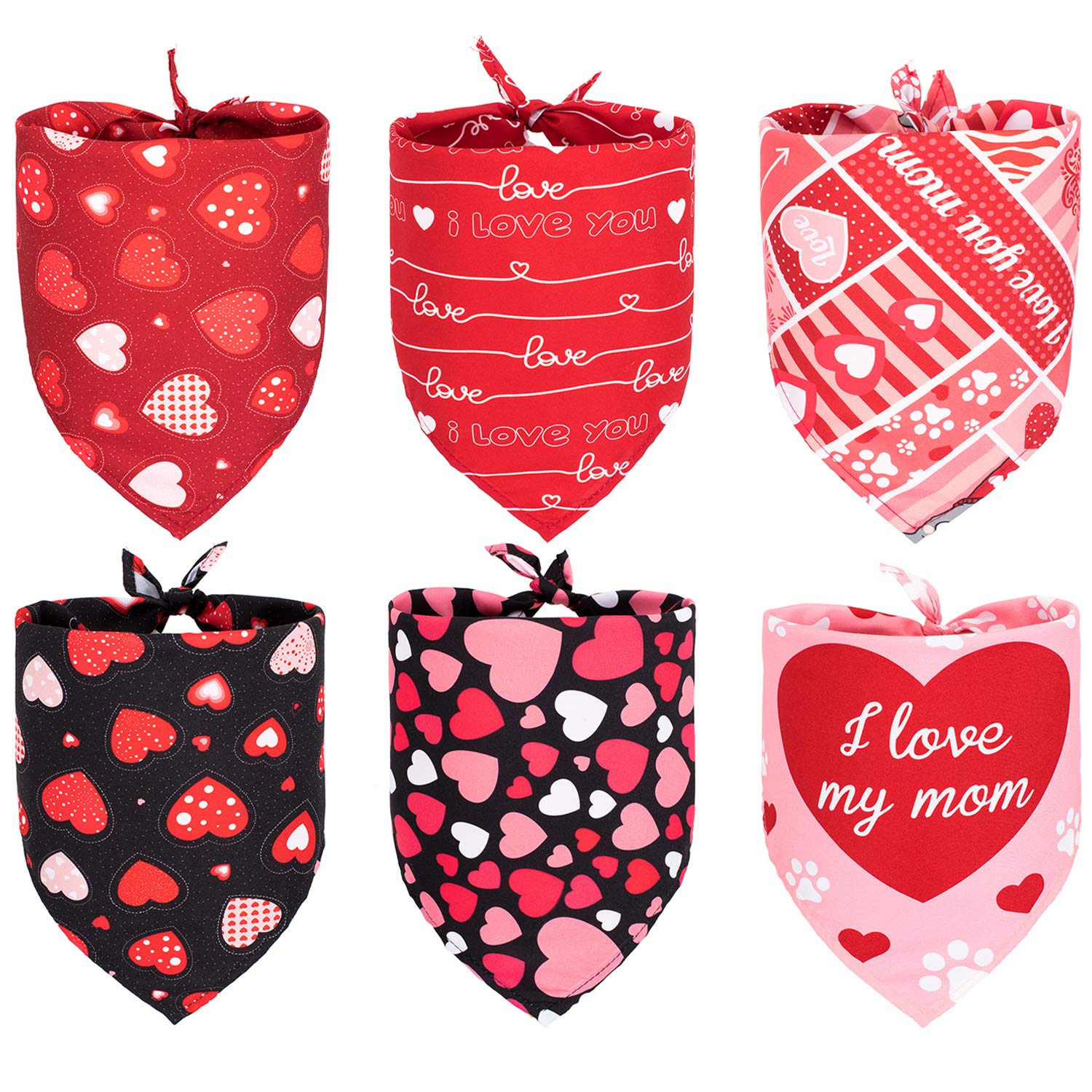 Whaline 6 Pack Valentine's day Dog Bandanas, Triangle Heart Love Bibs Scarf, Valentine Adjustable Neckerchief, Washable Kerchief for Dogs Cats Pets
