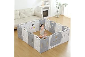 GUPAMIGA Baby Playpen Kids Activity Centre Safety Play Yard Home Indoor Outdoor New Pen (Multicolour) (Grey White)