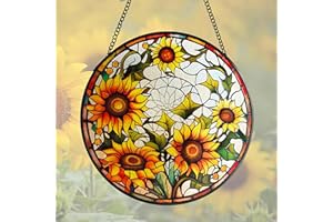 ZZHAOYI Sunflower Stained Glass Window Hanging,7.9'' Sunflower Suncatchers Hanging Glass Decor,Sun Catchers Indoor Wall Art Home Decor Gift for Flower Lovers Women