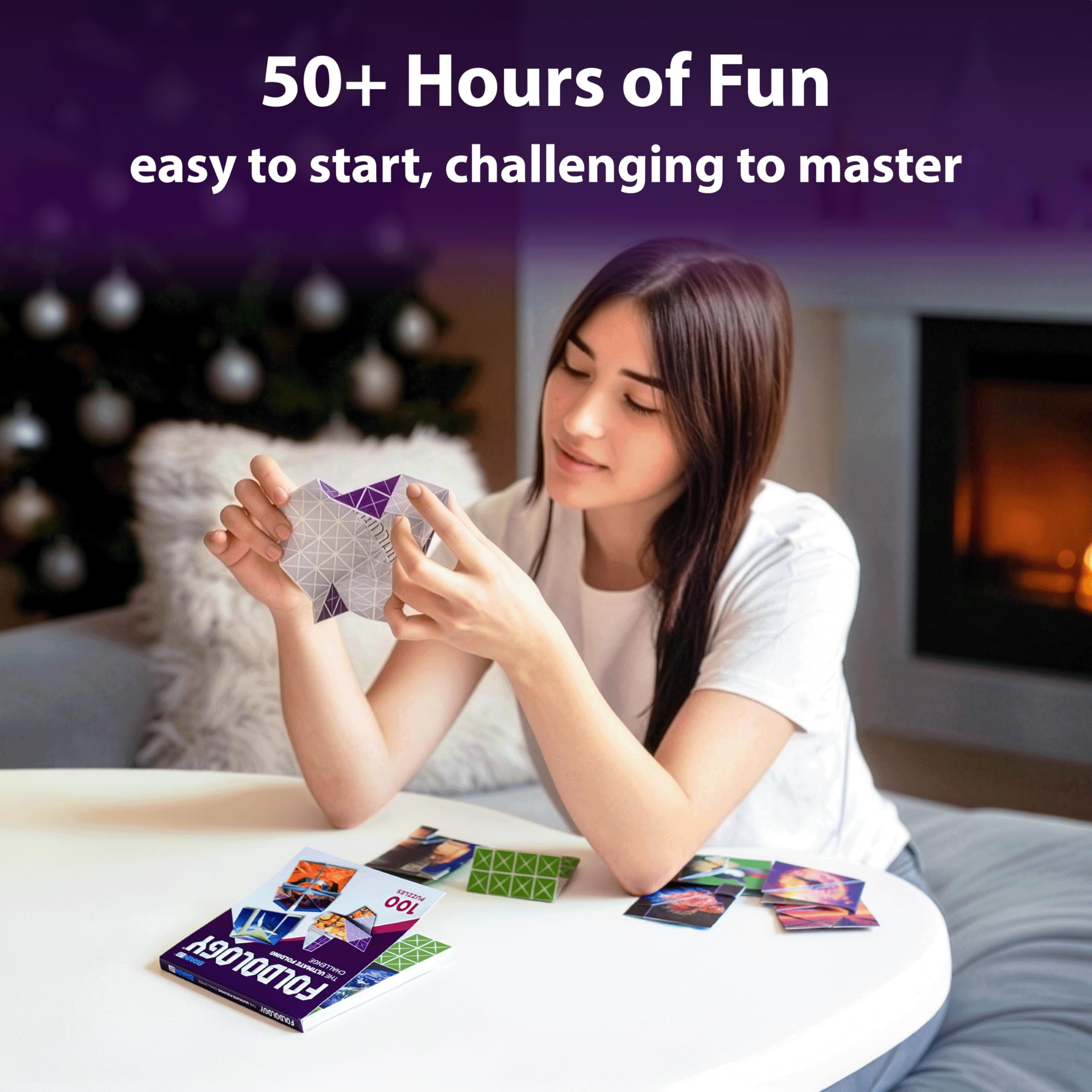 FOLDOLOGY - The Origami Puzzle Game! Brain Teasers for Tweens, Teens & Adults | Stocking Stuffer, Gift for Ages 10+, Travel Game, Hands-On STEM Toy | Fold the Paper, Complete the Picture | 100 Puzzles