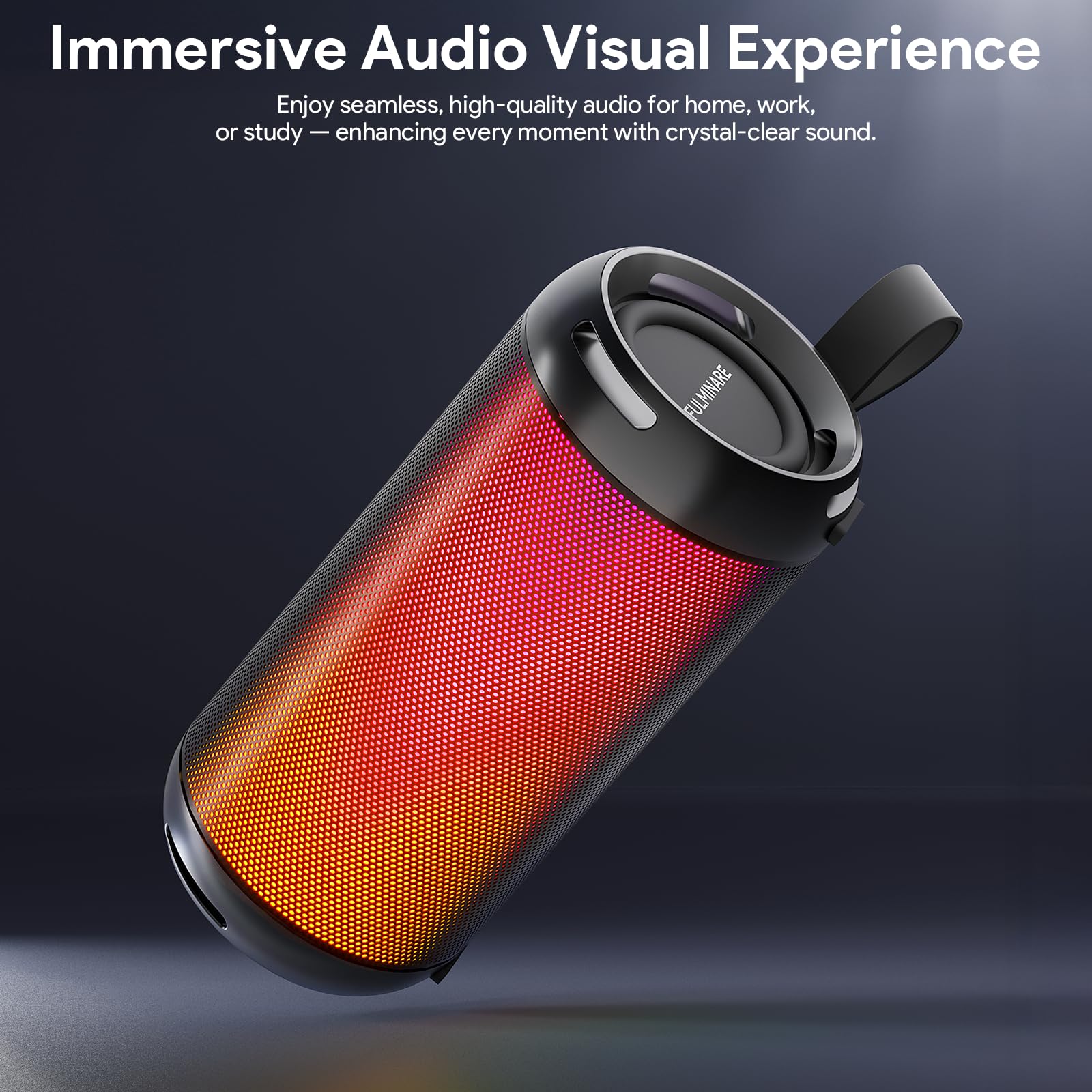 FULMINARE Portable Bluetooth Speaker with 26W HD Sound, Speakers Bluetooth Wireless 6.0, AUX&TF-Card&USB Input, LED Lights, IPX5 Waterproof, 16H Playtime for Home/Outdoor/Party, Birthday Gift (Black)