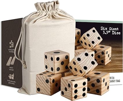 Amazon.com: Juego de dados grandes de madera – 6 piezas de dados grandes de patio para interiores y exteriores para juegos para niños y familias – Camping gigante césped Back Yard Juegos