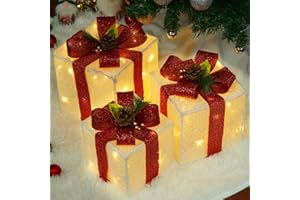 SANHSEHOME Set of 3 Christmas Lighted Gift Boxes, 60 LED Light Up Present Boxes Ornament for Christmas Decorations Indoor Outdoor Yard Xmas Tree Holiday Party Lawn Porch Home(Max. 8.5")