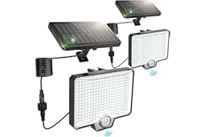 AUDERWIN Solar Flood Lights Outdoor, 294 LED Motion Sensor Outdoor Lights, IP67 Waterproof Solar Flood Light for Outside, 3000LM Angle Adjustable Security Spot Lights for Porch Patio Yard Garage, 2 Pack 7500K