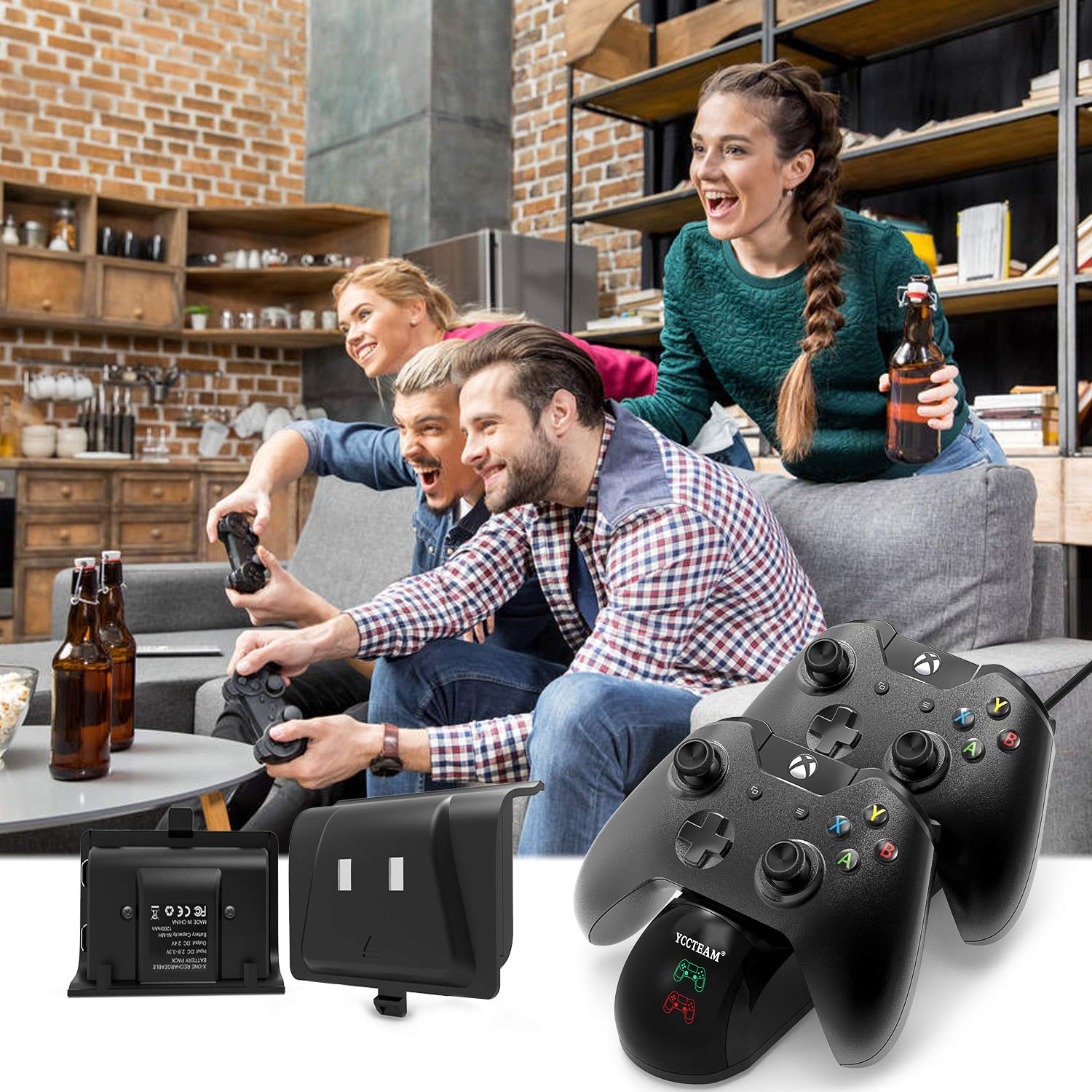 Xbox One Controller Charger, Xbox One /One S / One Elite Controller Charging Station with 2 Pack Xbox Rechargeable Battery for Xbox Wireless Controller Kit