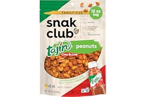 Snak Club Tajin Peanuts, Roasted Nuts with Chili and Lime Seasoning, Mild, Gluten-Free and Kosher Snacks, No Artificial Colors or Flavors, No Preservatives, 12 oz Resealable Bag