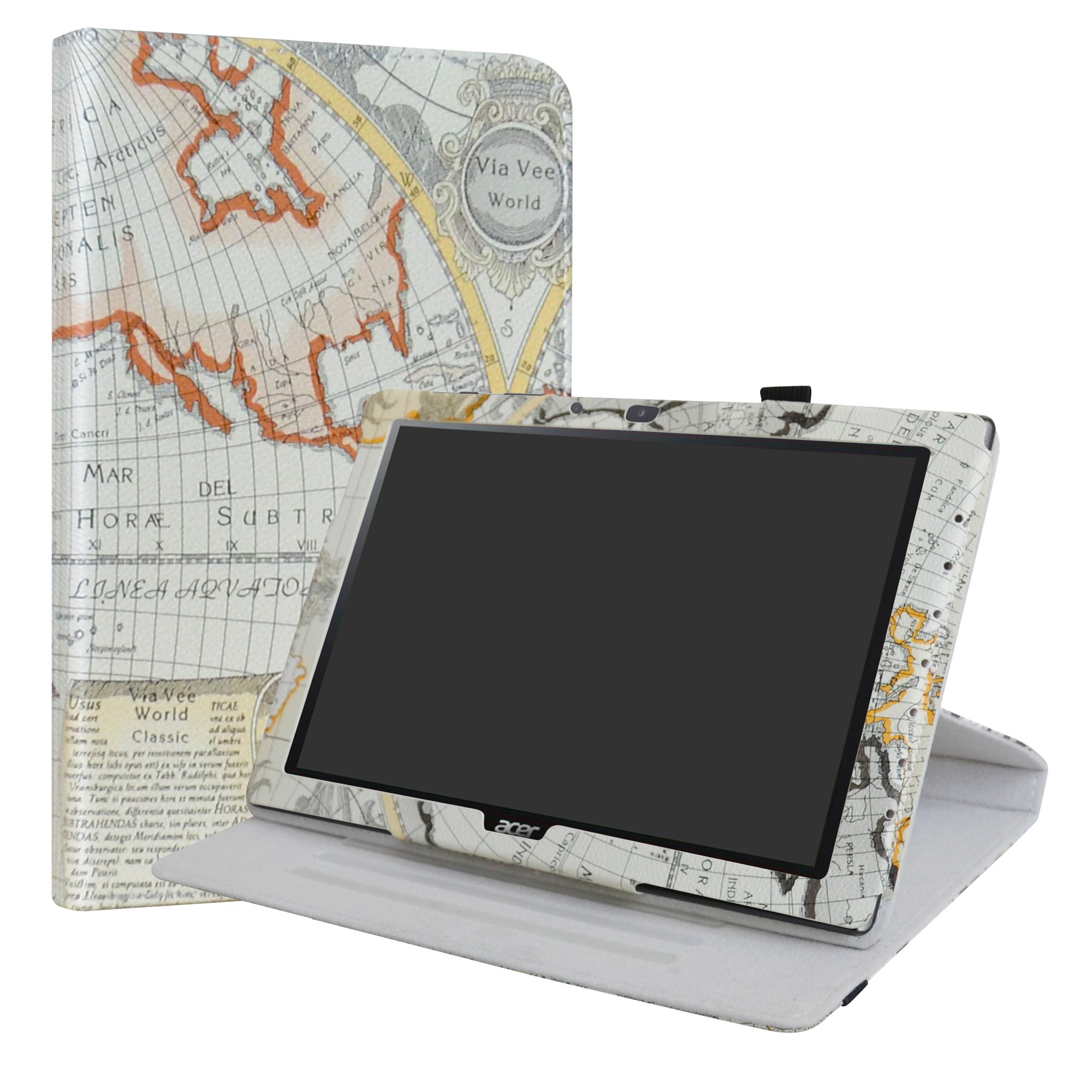 Acer Iconia One 10 B3-A40 Rotating Case,LiuShan 360 Degree Rotation Stand PU Leather With Cute Pattern Cover for 10.1" Acer Iconia One 10 B3-A40 Tablet,Map White