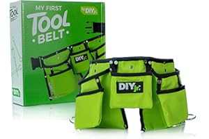 DIY JR My First Tool Belt Green by DIYjr - Real Tool Belt for Kids Sturdy Tool Apron for Children Construction Childs Toolbelt Adjustable Boys and Girls Junior Carpenter Set