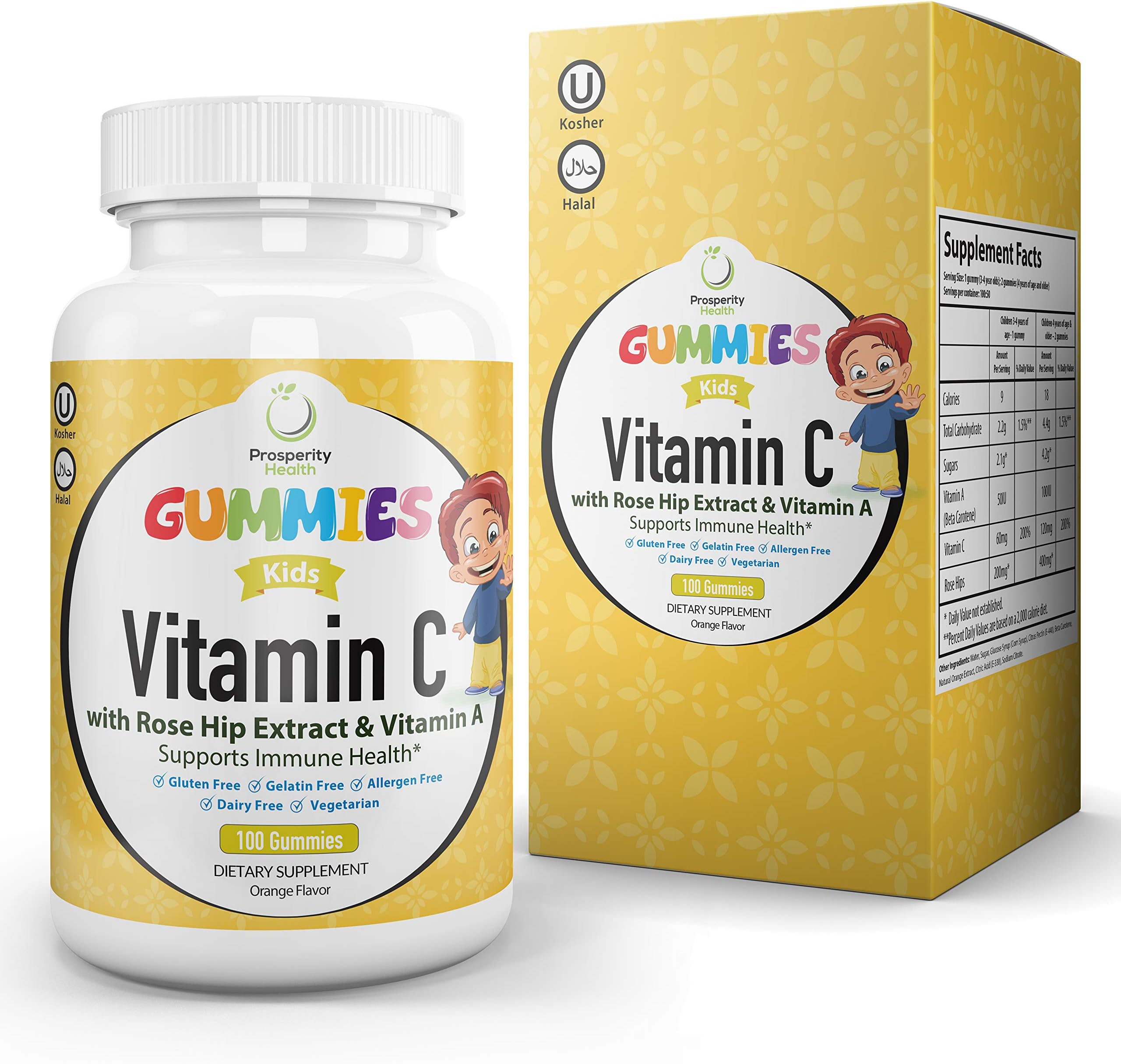 Vitamin C Gummies by Prosperity Health ®| Delicious Orange Flavor Adults & Kids Gummies 100 Count (50 Day Supply)| Dairy Free, Vegetarian, Gluten & Gelatin Free Vitamin C Gummy
