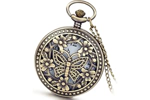 Avaner Antique Bronze Retro Hollow Rose Flowers Openwork Quartz Pocket Watch for Women