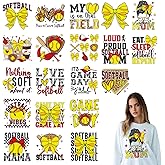 Falueqg Softball Iron on Transfers for Tshirts -20Pcs Dtf Transfers Ready to Press, Softball Mom Iron on Decals Patches Stickers, Sports Game Mother's Day Heat Transfer for DIY Clothes Pillow Hats