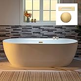 WOODBRIDGE 72" Acrylic Freestanding Bathtub Contemporary Soaking White Tub with Brushed Gold Overflow and Drain,B0059-BG