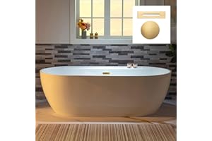 WOODBRIDGE 72" Acrylic Freestanding Bathtub Contemporary Soaking White Tub with Brushed Gold Overflow and Drain,B0059-BG