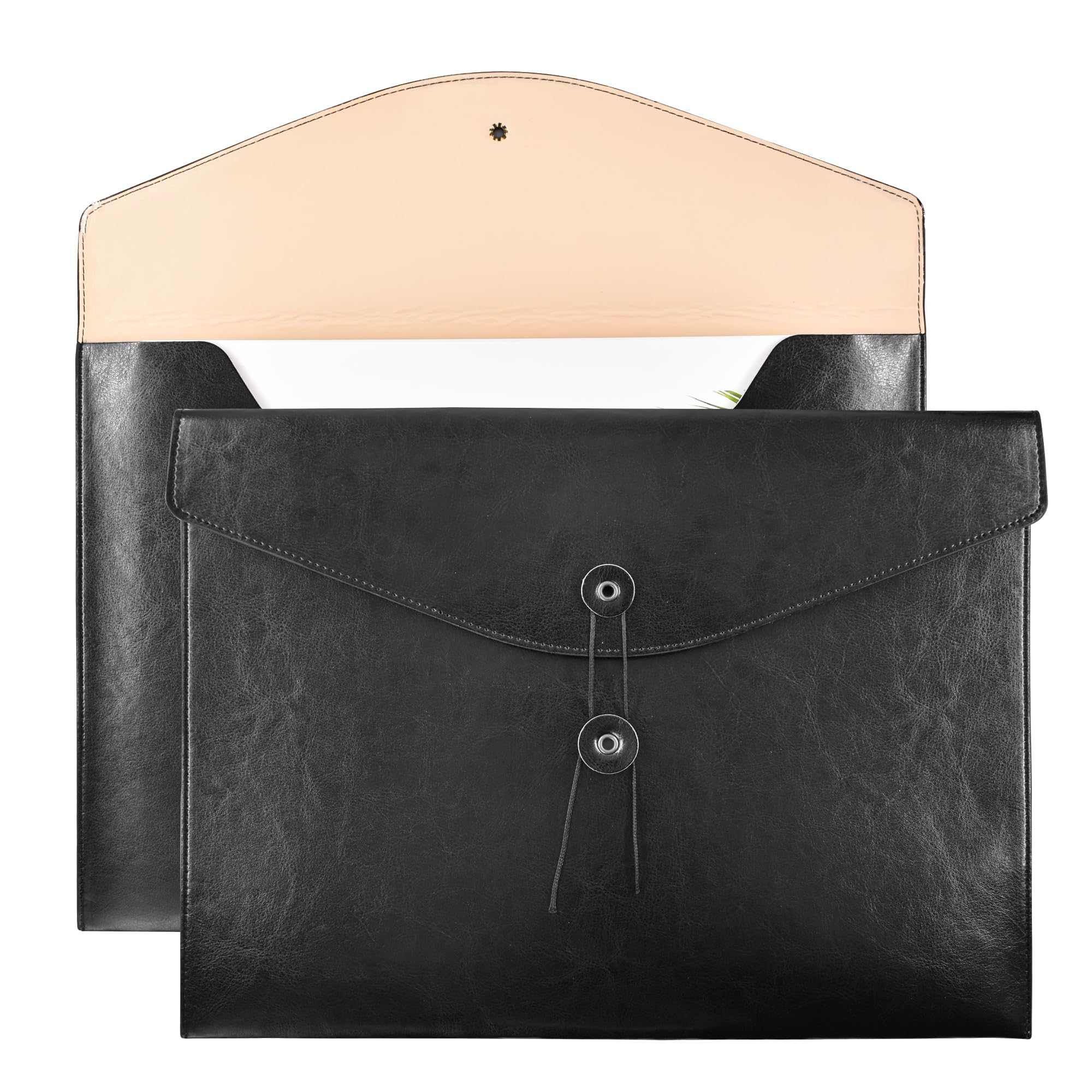 VANRA 1 Piece Leather File Folders Office Document Holder File Envelope A4 Letter Size Filing Folder with String Tie Closure (Black)