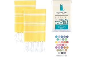 WETCAT Turkish Hand Towels with Hanging Loop (20 x 30) - Set of 2, 100% Cotton, Soft - Pre Washed Boho Farmhouse Kitchen Towels - Unique Decorative Hand Towels for Bathroom (Yellow)
