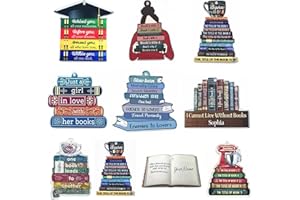 DD-life 10 Pcs Book Lovers Heart Librarian Ornament, Christmas Books Stacked Bookshelf Decor, Library Ornament (Style 6)