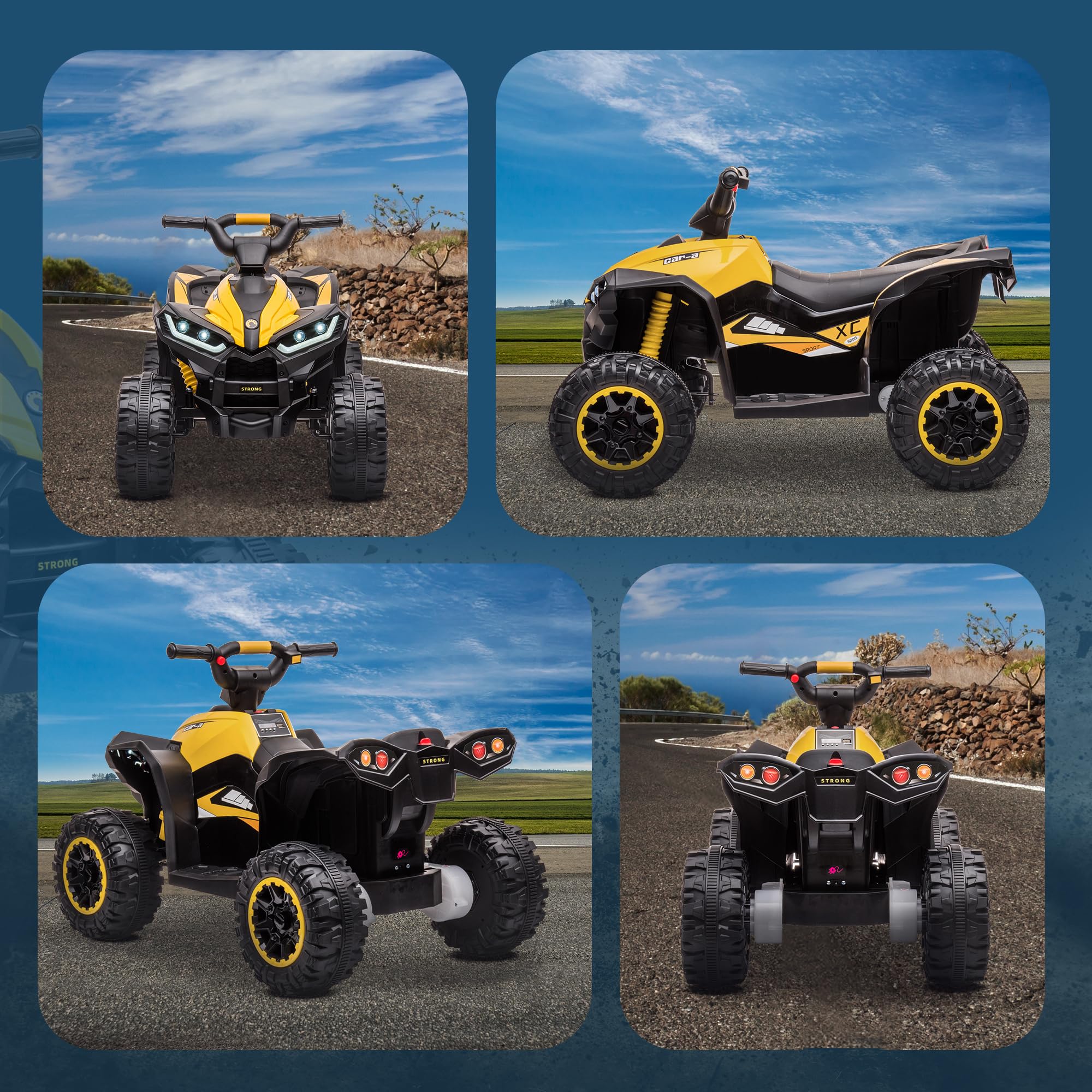 HOMCOM Kinder Quad Elektro 12V Kinderquad mit 35W Motor, Vorwärts-, Rückwärtsfunktion, Musik, USB-Anschluss, Hupe, LED-Scheinwerfer 3-6km/h Elektro-Quad für Kinder 3-5 Jahre Gelb 9
