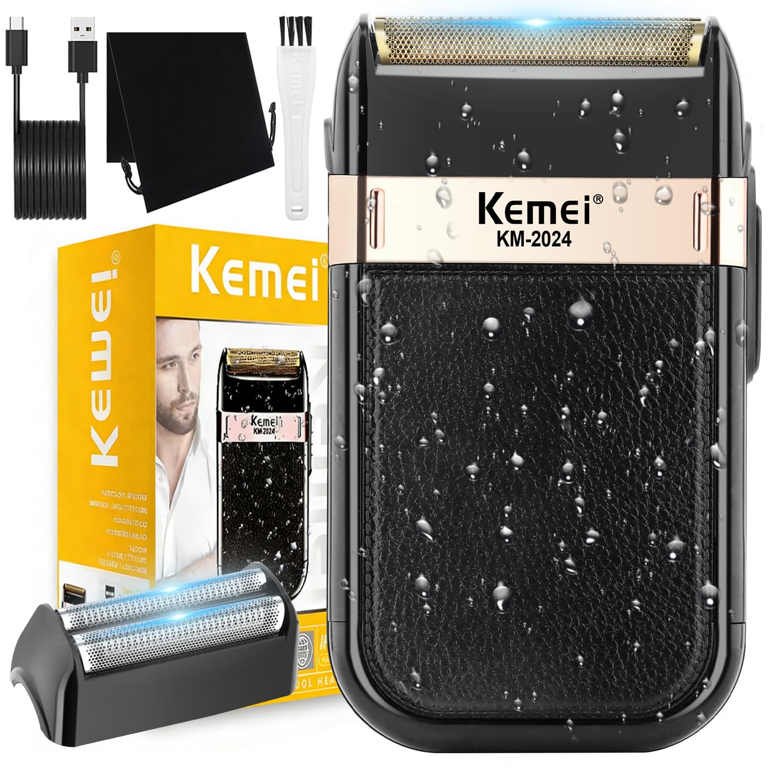 KEMEI Foil Shavers for Men, Electric Twin Blade Razor, Cordless Double Foil Barber Beard Skin Fade Shaver, 8000 RPM High Speed Motor, Waterproof USB-C Rechargeable Travel Shaver