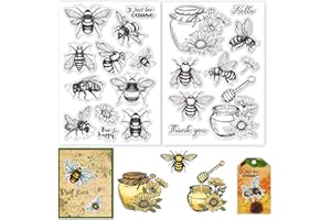 GLOBLELAND 2 Sheets Honey Bee Clear Stamps for Scrapbooking Insect Bees Silicone Stamps Daisy Bee Transparent Stamp Set for C