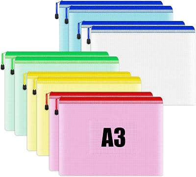 Fulfun A3 Zip Wallets 10Pcs Mesh Document File Folders Zip Bags
