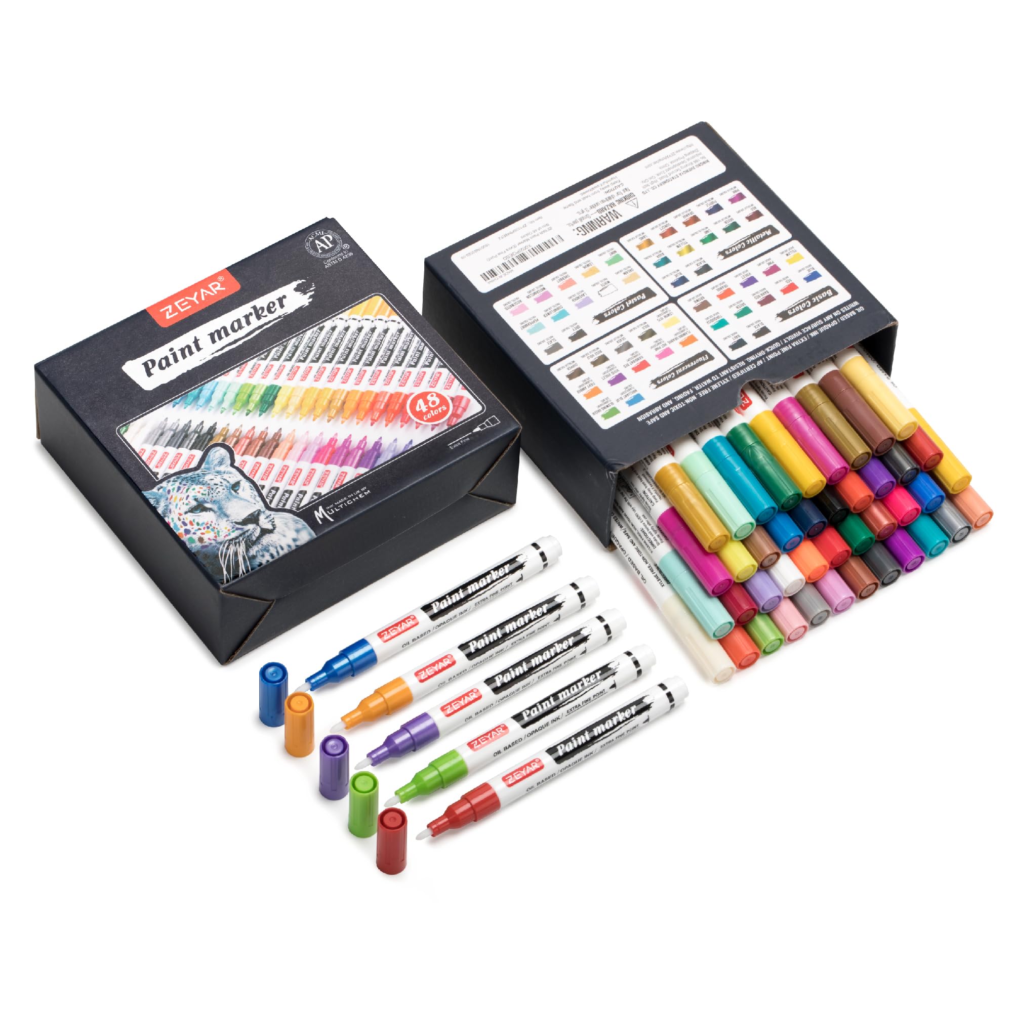 ZEYAR Oil-Based Paint Markers, Expert of Rock Painting, Extra Fine Point, 48 Colors, AP Certified. Permanent Ink & Waterproof, Works on Rock, Wood, Glass, Metal, Ceramic and more (48 Colors)