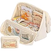 Grurun Large Pencil Pouch Big Pencil Case Big Capacity Aesthetic Pen Cosmetic Bag Pen Stationery Organizer Simple, College Office Home Travel Storage Bag (Beige)