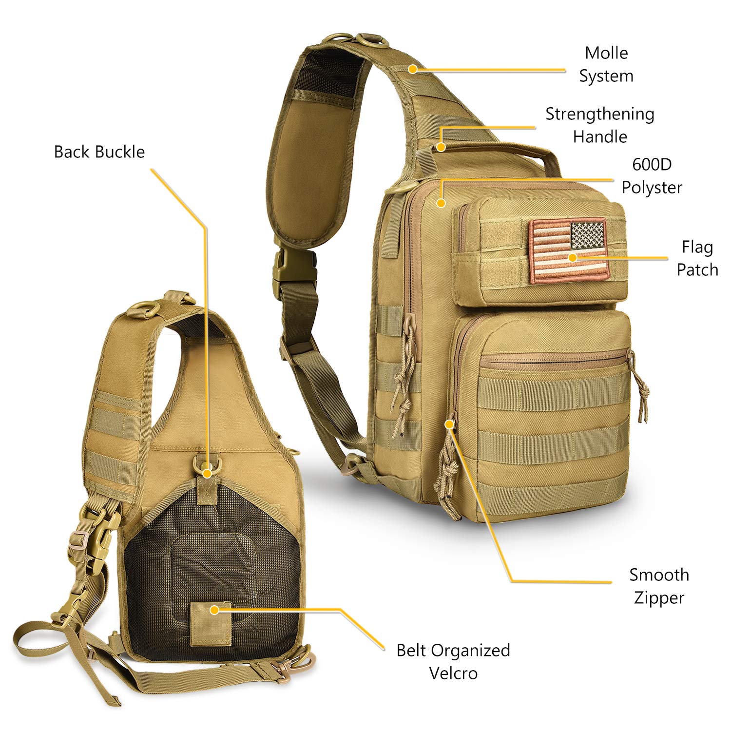 CVLIFE Tactical Sling Bag Pack Military Rover Shoulder Sling Backpack Molle Range Bag EDC Small Day Pack with Padding Pocket