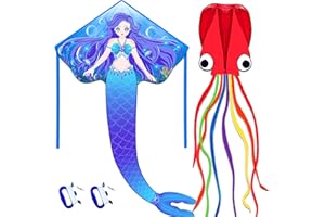 HONBO Large Mermaid Kite for Kids & Adults, Easy to Fly Delta Kite, Beginner Kite for Girls &Boys, Pegasus Beginner Kite for Kids,Octopus Kite