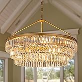 TOCHIC Gold Crystal Chandelier for Bedroom, 29" Modern Farmhouse Chandelier Light Fixture for Dining Living Room, Adjustable 