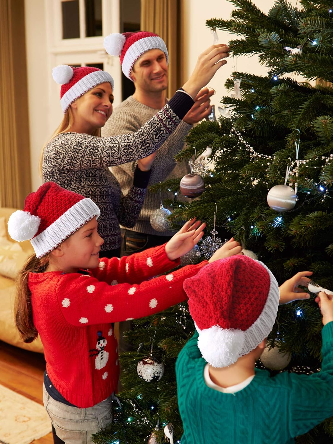 Sumind 2 Pieces Santa Hat Christmas Red and White Knitted Christmas Caps Winter Hat Xmas Hats, Red and white, One size - Image 3