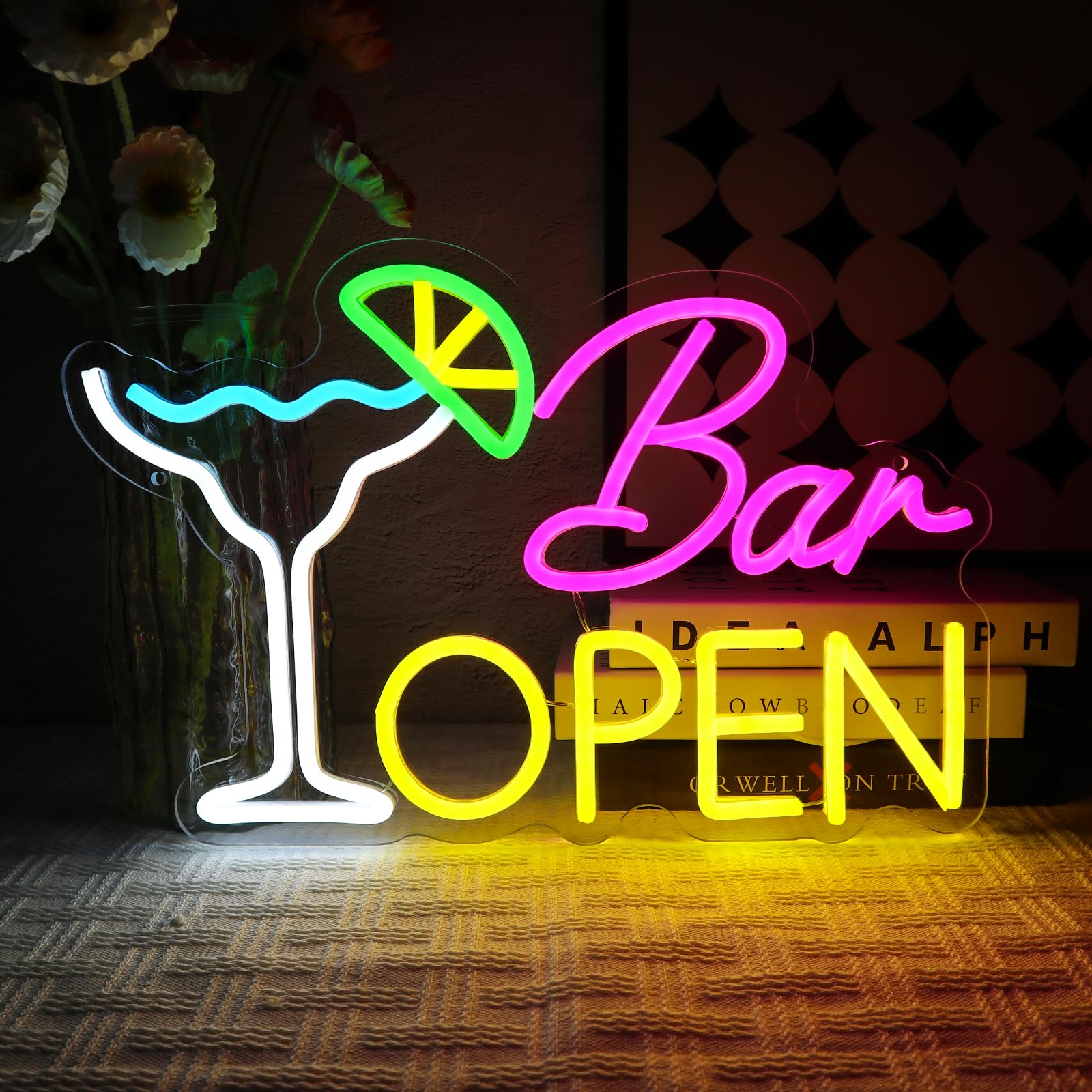 OYCGZV Bar Open Neon Sign for Wall Decor, Cocktails Neon Light, Dimmable USB Led Open Sign for Beer Bar Coffee Cafe Club Business Home Pub Man Cave Party Decorations