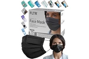 EBAT Black 3-PLY FLTR General Use Disposable Ligthweight Face Masks 50PCS w. Bonus 25PCS,Melt-Blown Layer in the Middle of Non-Woven w. Adjustable Nose Wire & Elastic Ear Loops for Optimal Fit,Box Recycle.