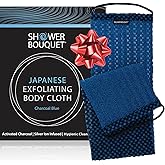 Japanese Exfoliating Washcloth for Back & Body - Charcoal & Silver Ion Exfoliating Towel - Two-Sided Gentle Exfoliation