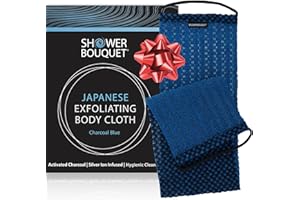 SHOWER BOUQUET Japanese Exfoliating Washcloth for Back & Body - Charcoal & Silver Ion Exfoliating Towel - Two-Sided Gentle Exfoliation