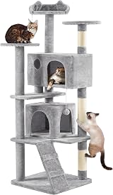 Yaheetech Large Cat Tree 178cm Tower with 2 Condos Scratching Posts Light Grey