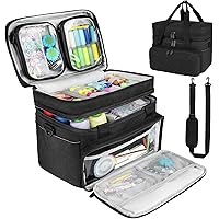 Large Travel Sewing Case Box, Double Layer Sewing Organizer Bag with Shoulder Strap & 2 Detachable Pouches, Portable Sewing A